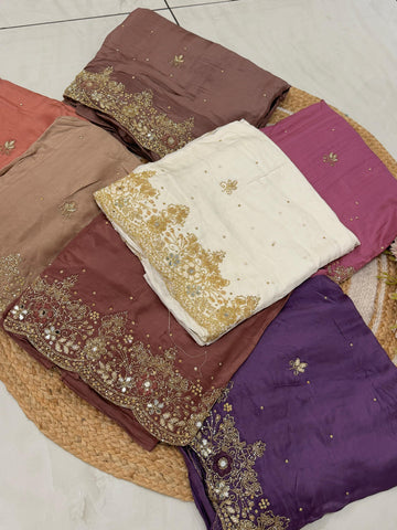 Pure Crepe Handworked Un-stitched suit-1678