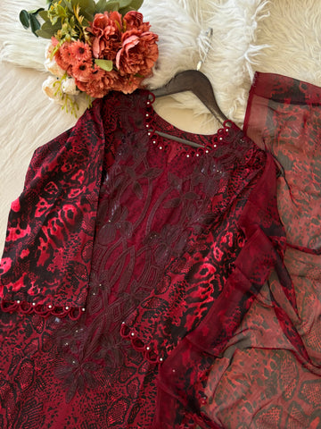 Floral Printed Ethnic Pak-Suit Ft. Chiffon/Cotton Dupatta-005