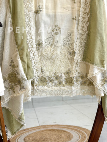Floral Embroidered Linen Unstitched Suit L-90
