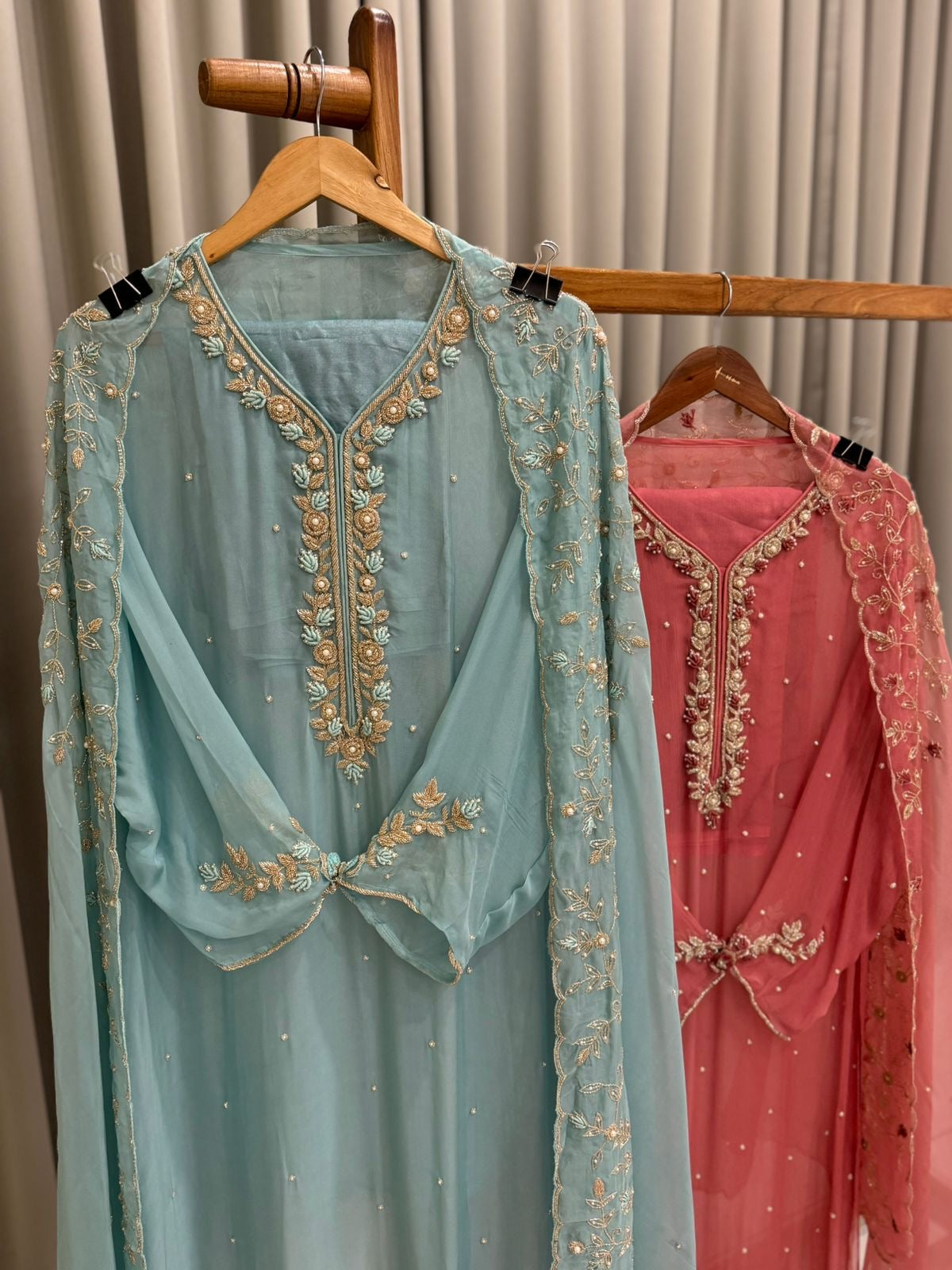 Premium organza  handwork suit with bottom and organza  hand  worked dupatta-1098