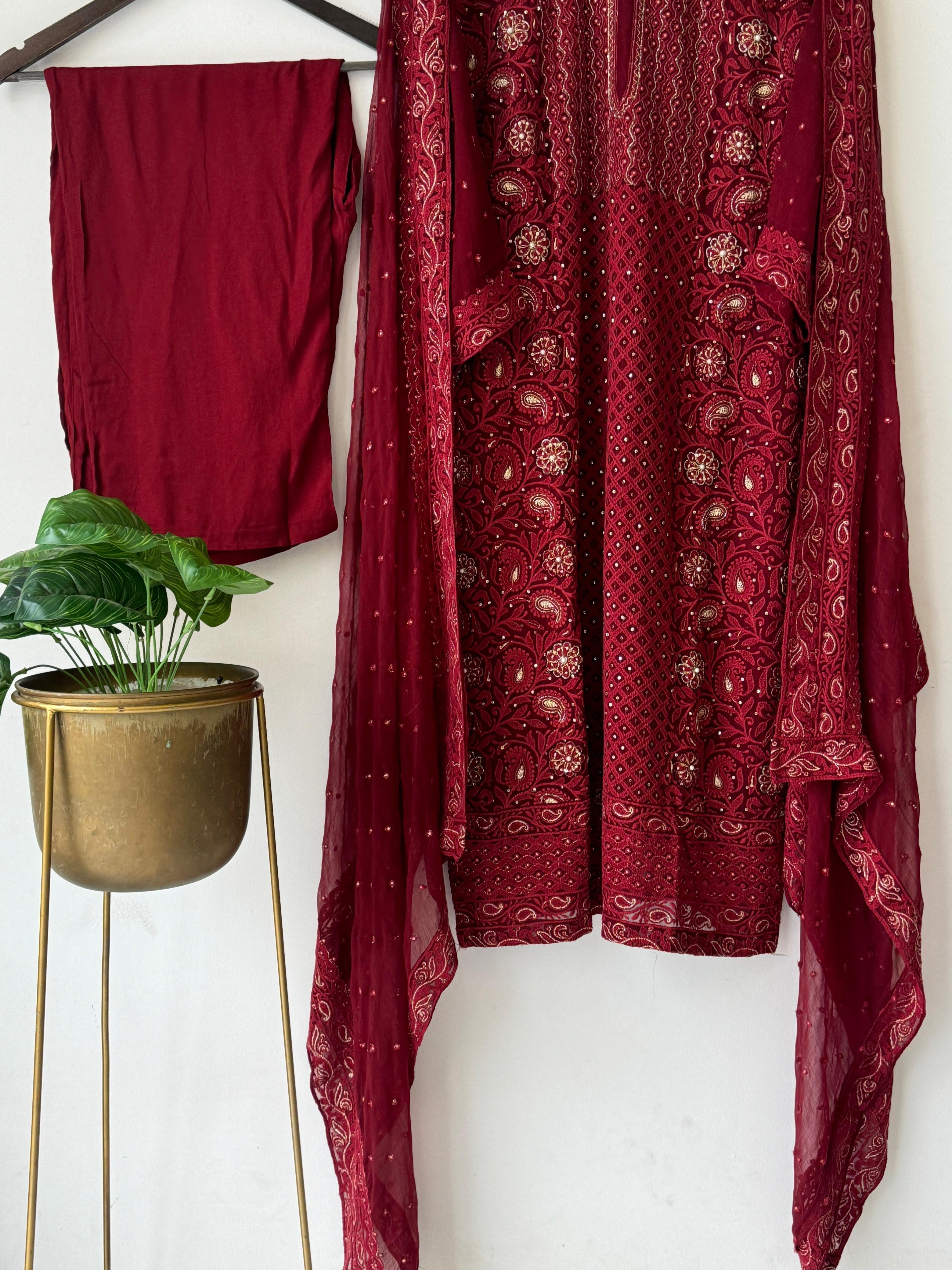 Georgette Chikankari Embroidered Suit-No.12 - Pehnava Lawns