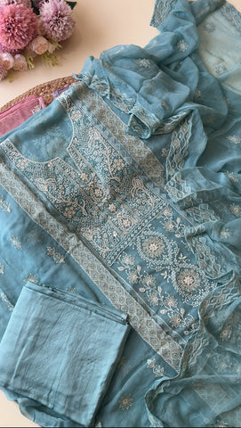 Pure chiffon chikankari handworked suit-9936