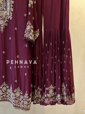 Heavily Handworked Sharara with Pure Chiffon Dupata