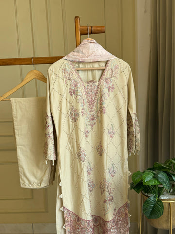 New Stitched Embellished Floral Suit-1