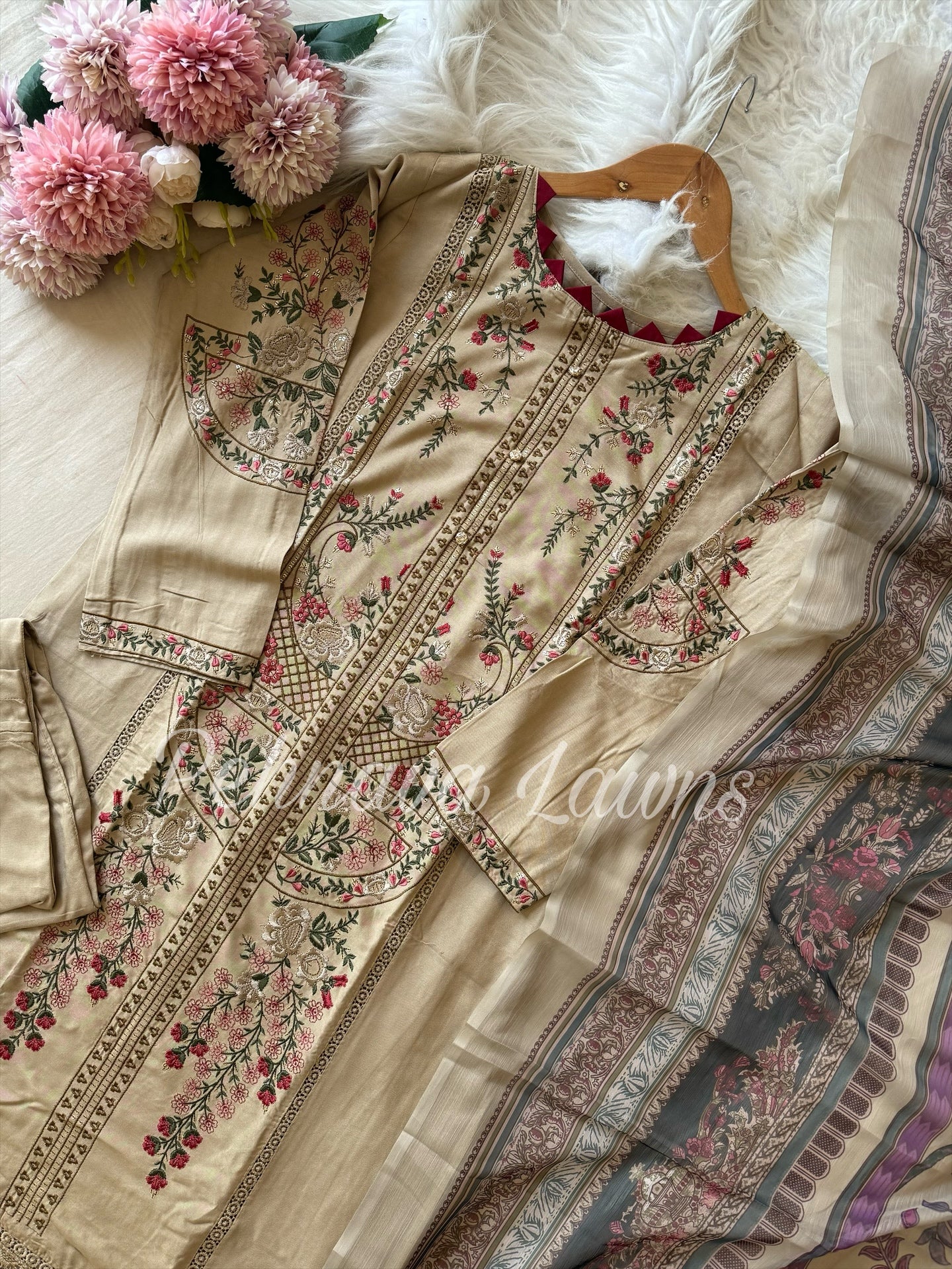 Fully embroidered Rayon suit-3560
