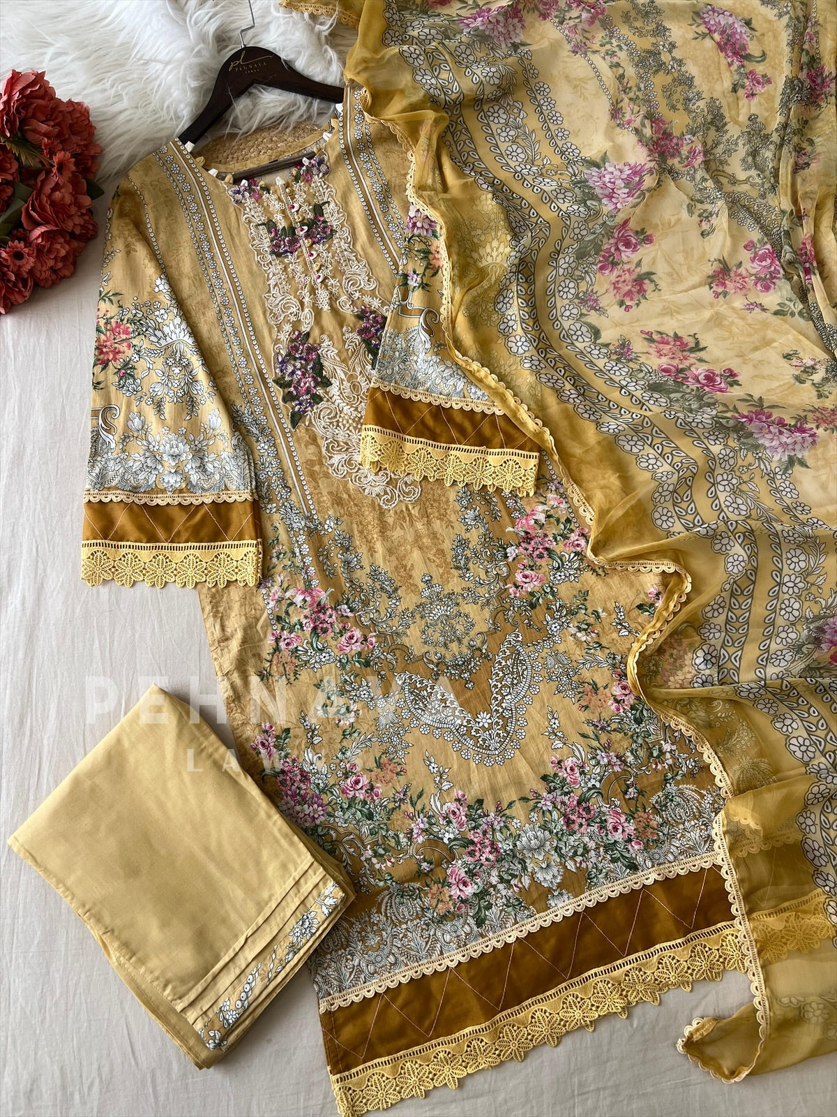 Cotton Lace Detail Suit Set-1484