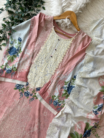 Printed Pakistani Cotton Suit Ft.Neckline Embroidery-7