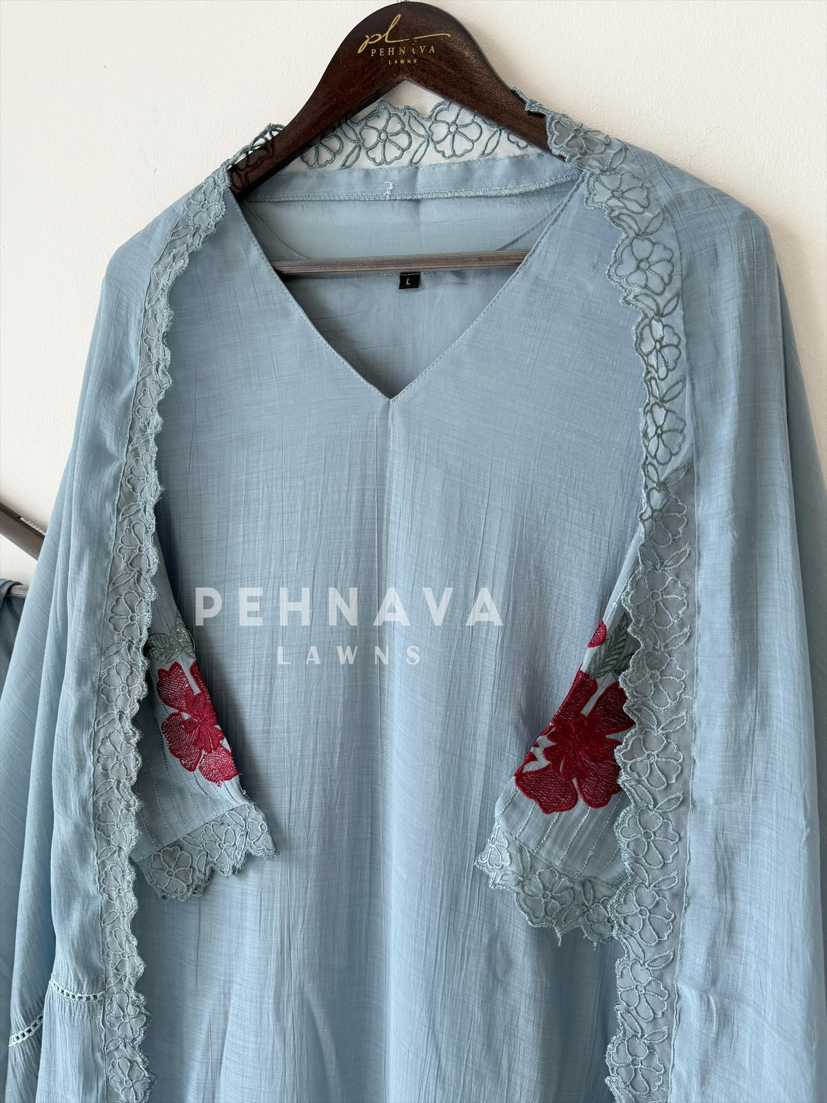 Lace‑Trimmed Embroidery Lawn Suit-16327