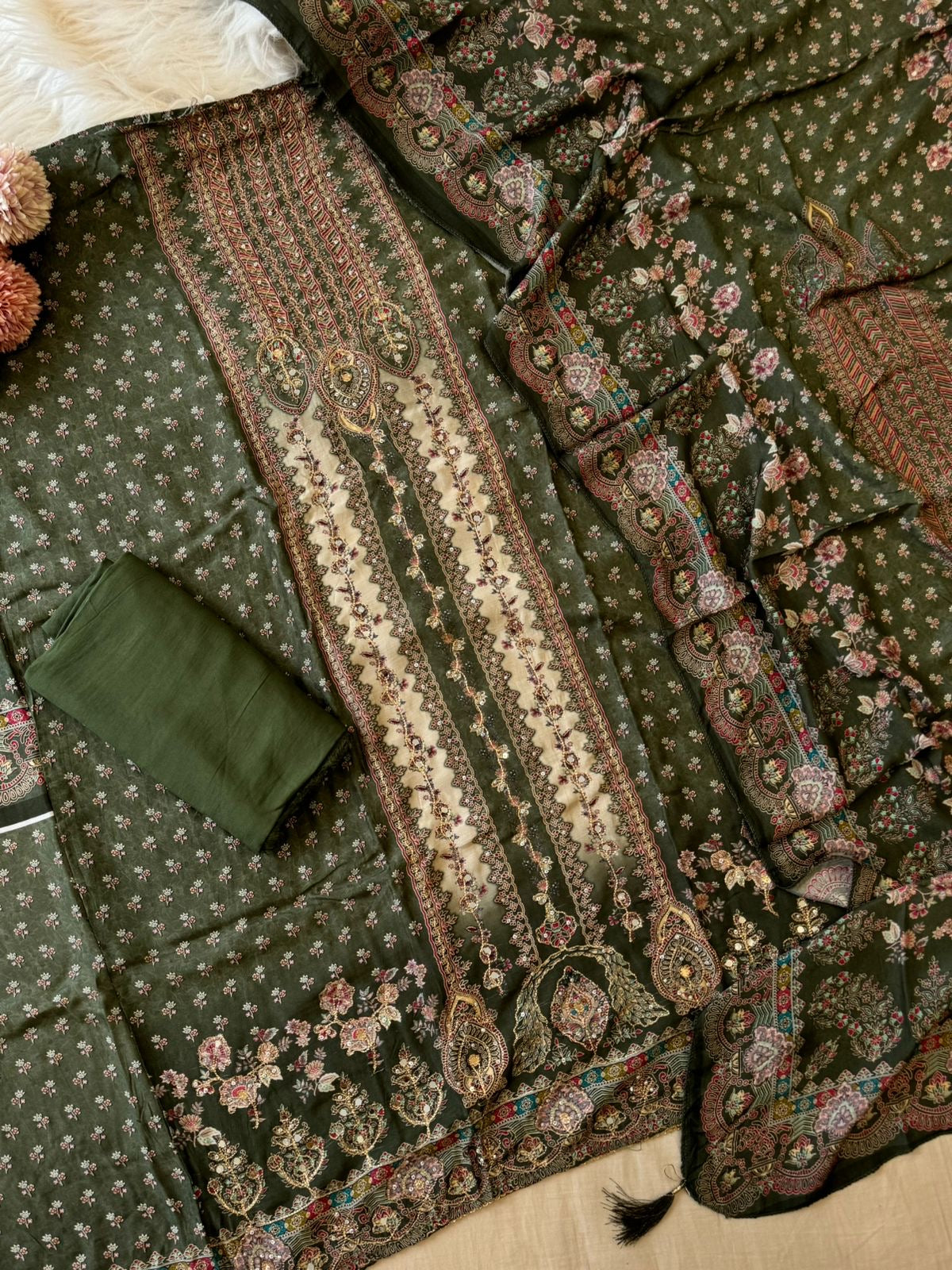 Dual Coloured Muslin Suit-228