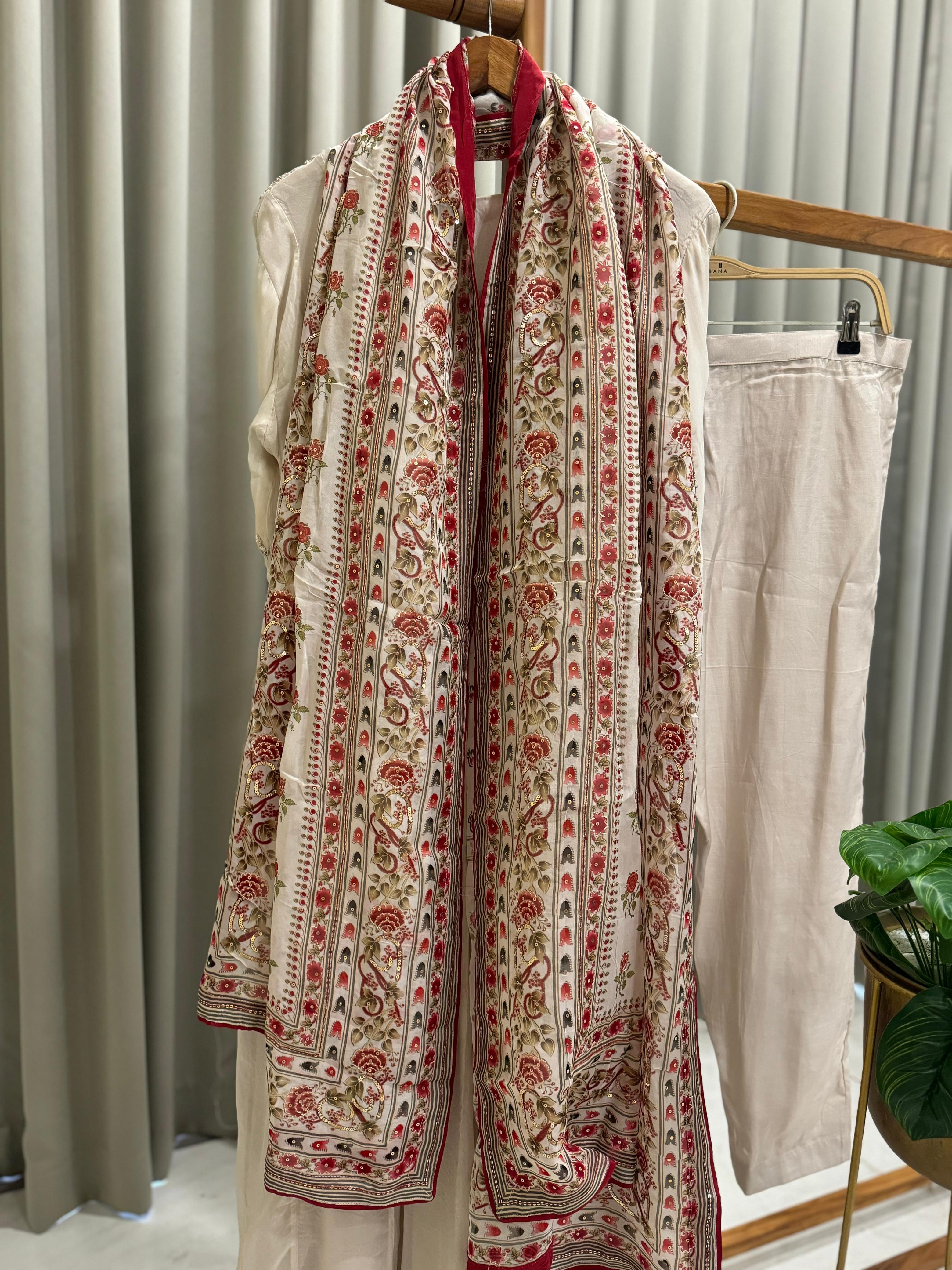 Premium Handwork Anarkali Suit with Floral Print Dupatta