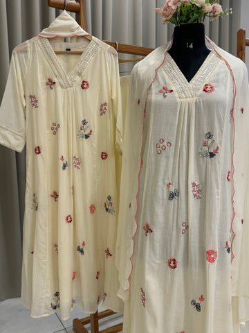 Mul Cotton A-line suit with embroidery