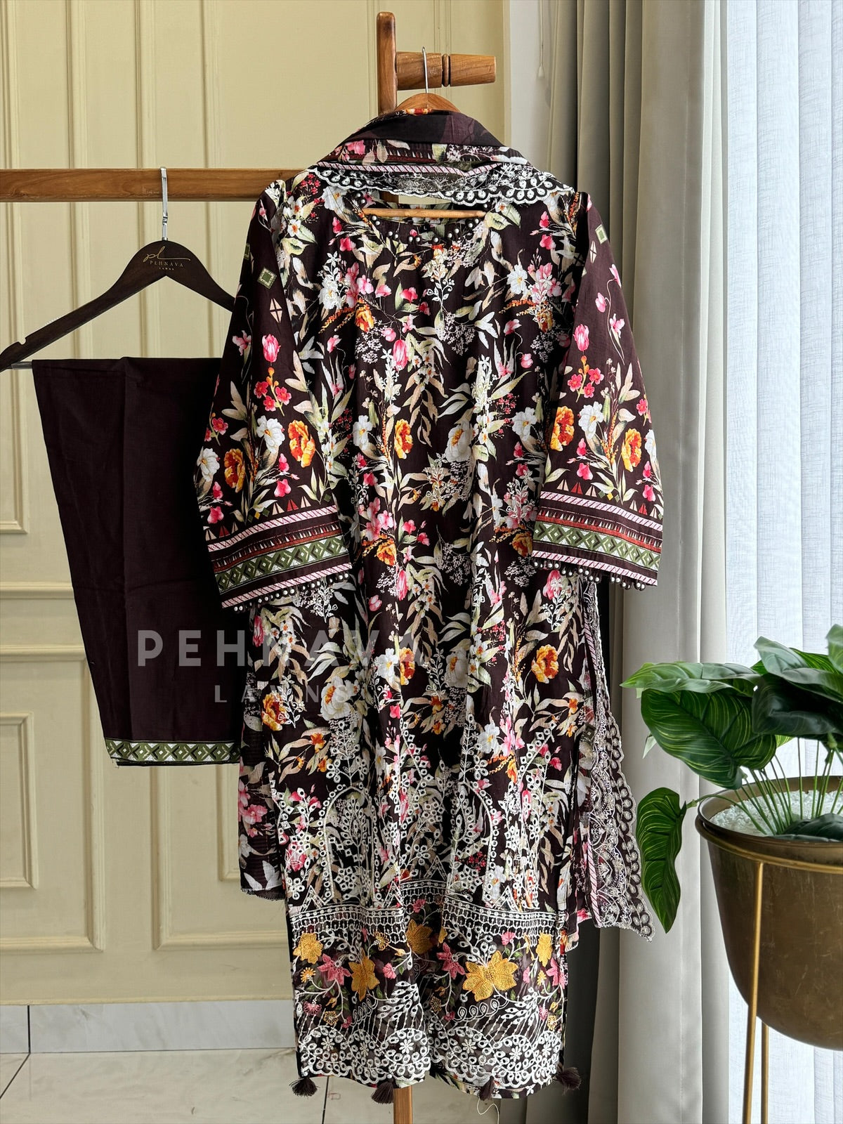 Printed Suit ft Embroidered  and Lace Detailing-1205