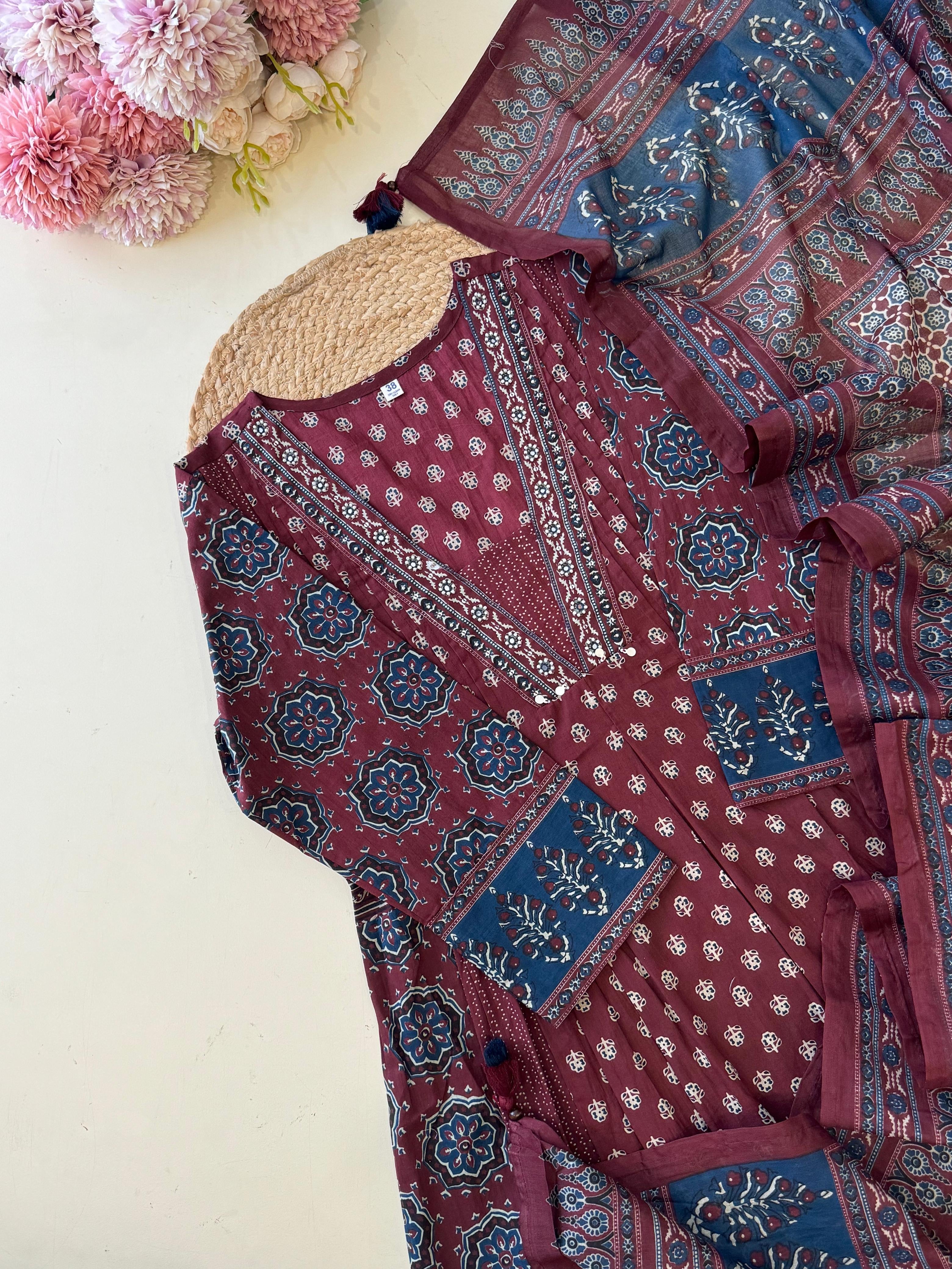 Ajrak Printed Anarkali suit