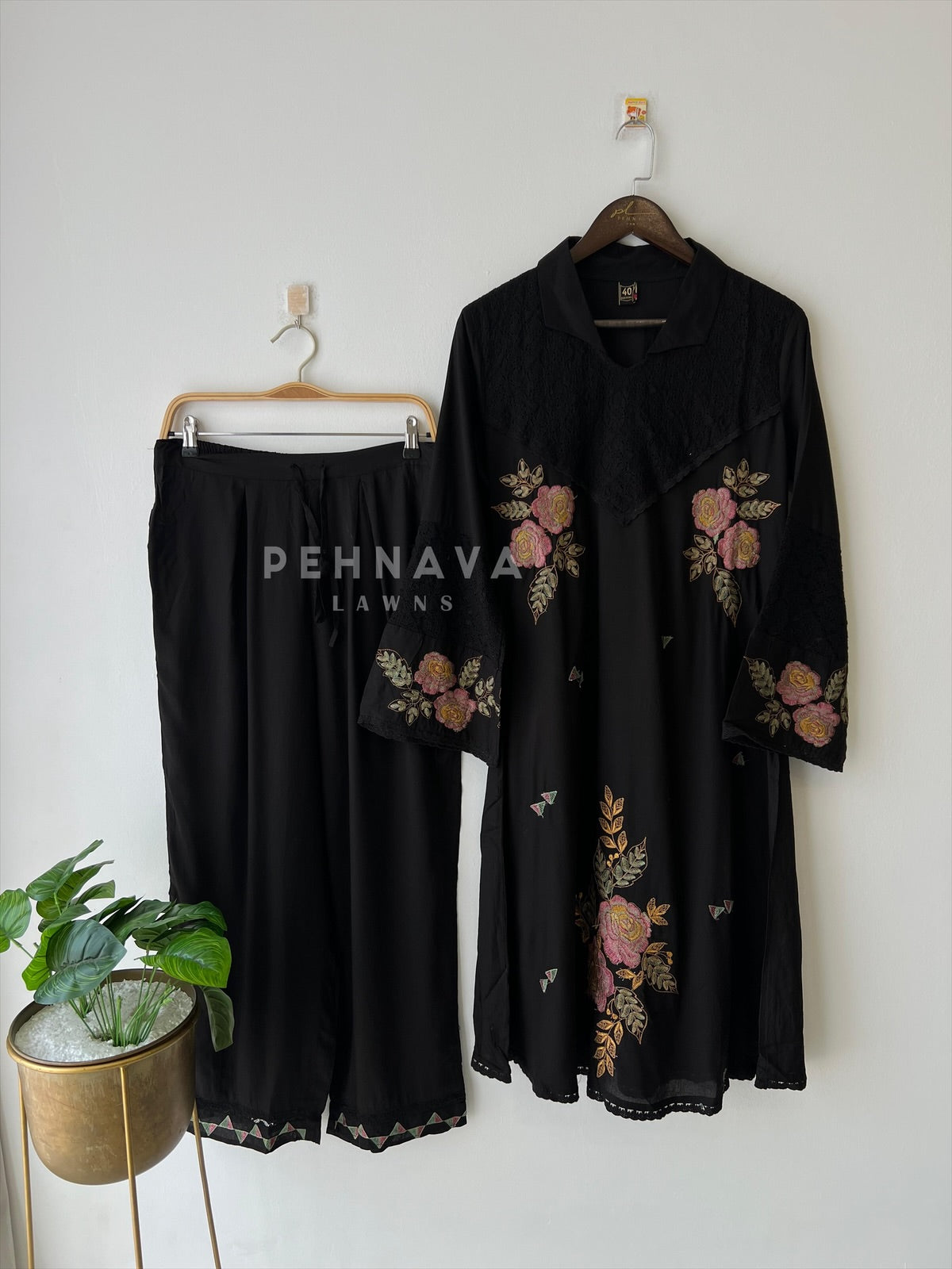 Floral Embroidered Cotton Suit
