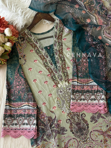 Embroidered Neck Unstitched Suit-1755