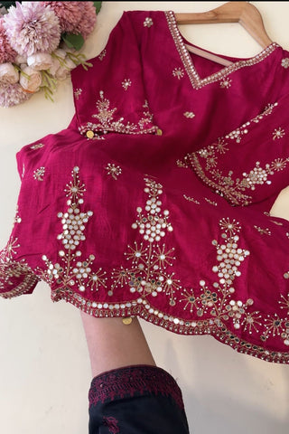 Russian silk Handworked suit with scalloped dupatta