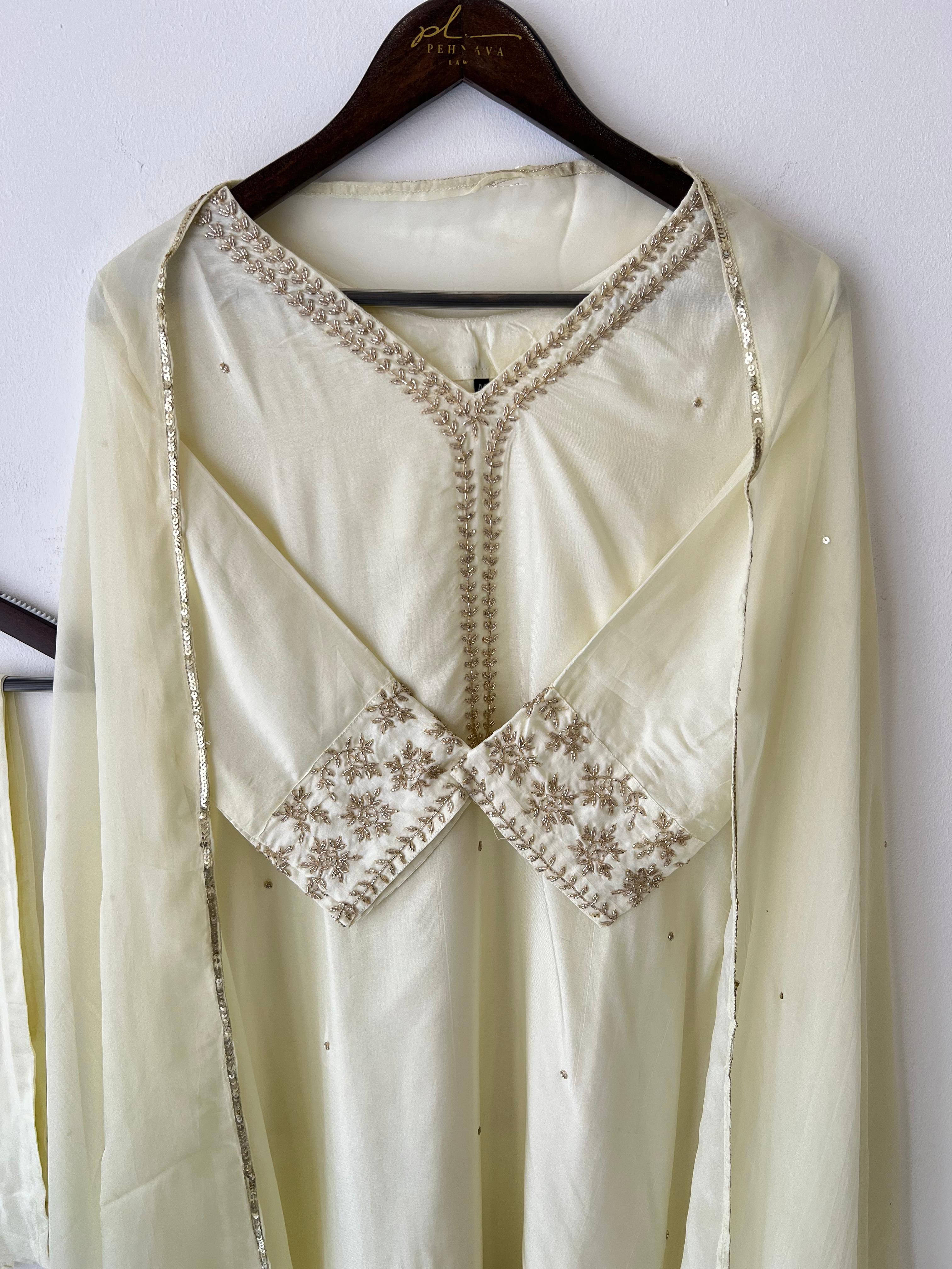 Premium russian silk suit with hand-work detailings-9076 - Pehnava Lawns