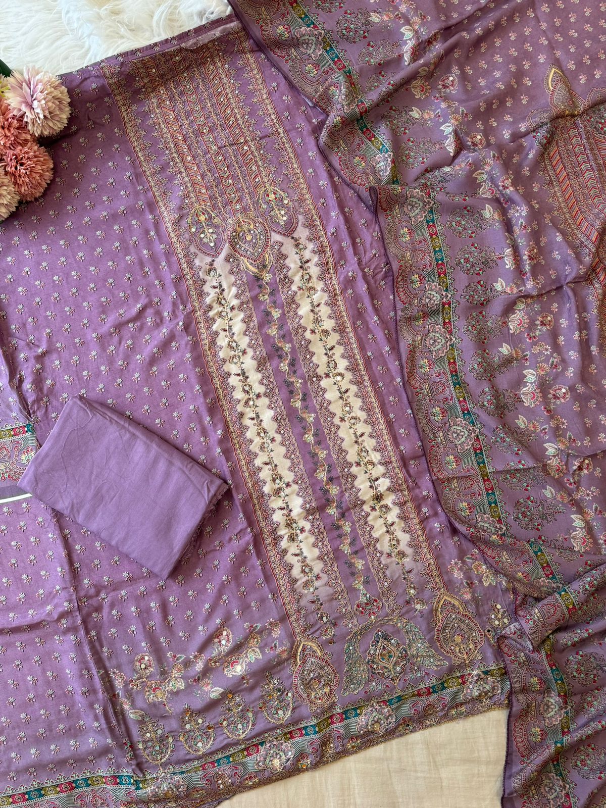 Dual Coloured Muslin Suit-228
