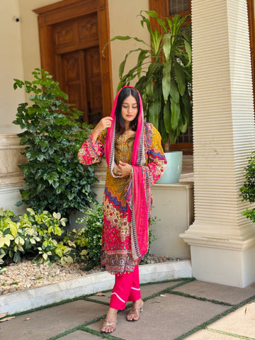 Floral Printed Ethnic Pak-Suit Ft. Chiffon/Cotton Dupatta-006