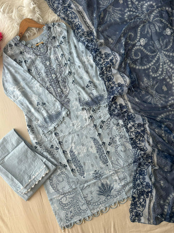 Blue Block Printed Pakistani Suit