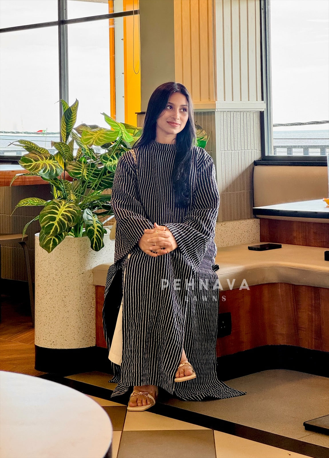 Modest Striped Side-Slit Two Piece Set