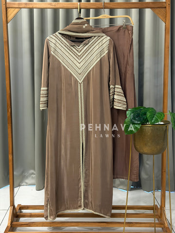 Crepe Embroidered Yoke Three Piece Ensemble