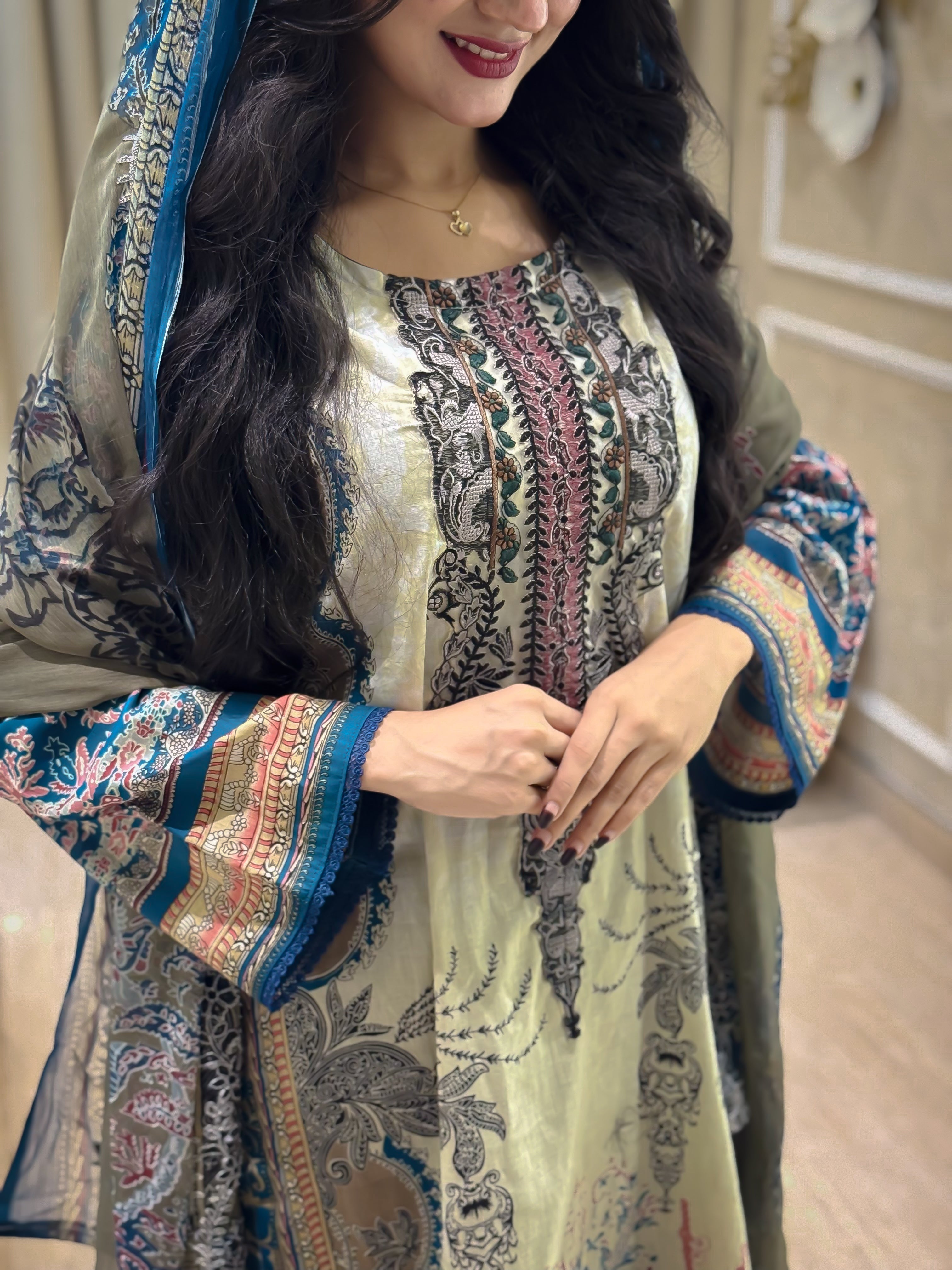 Intricate Floral Charmed Suit-Blue(3525)