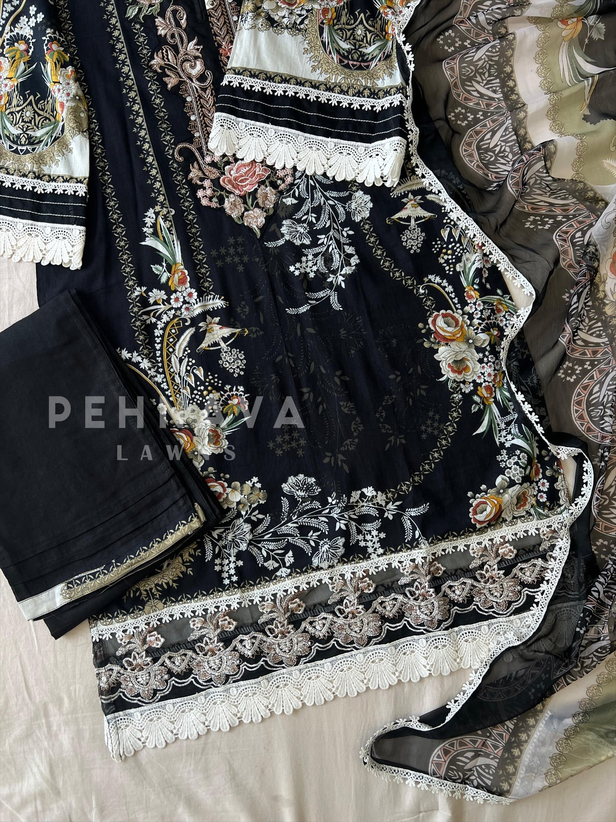 Cotton Lace Detail Suit Set-1485