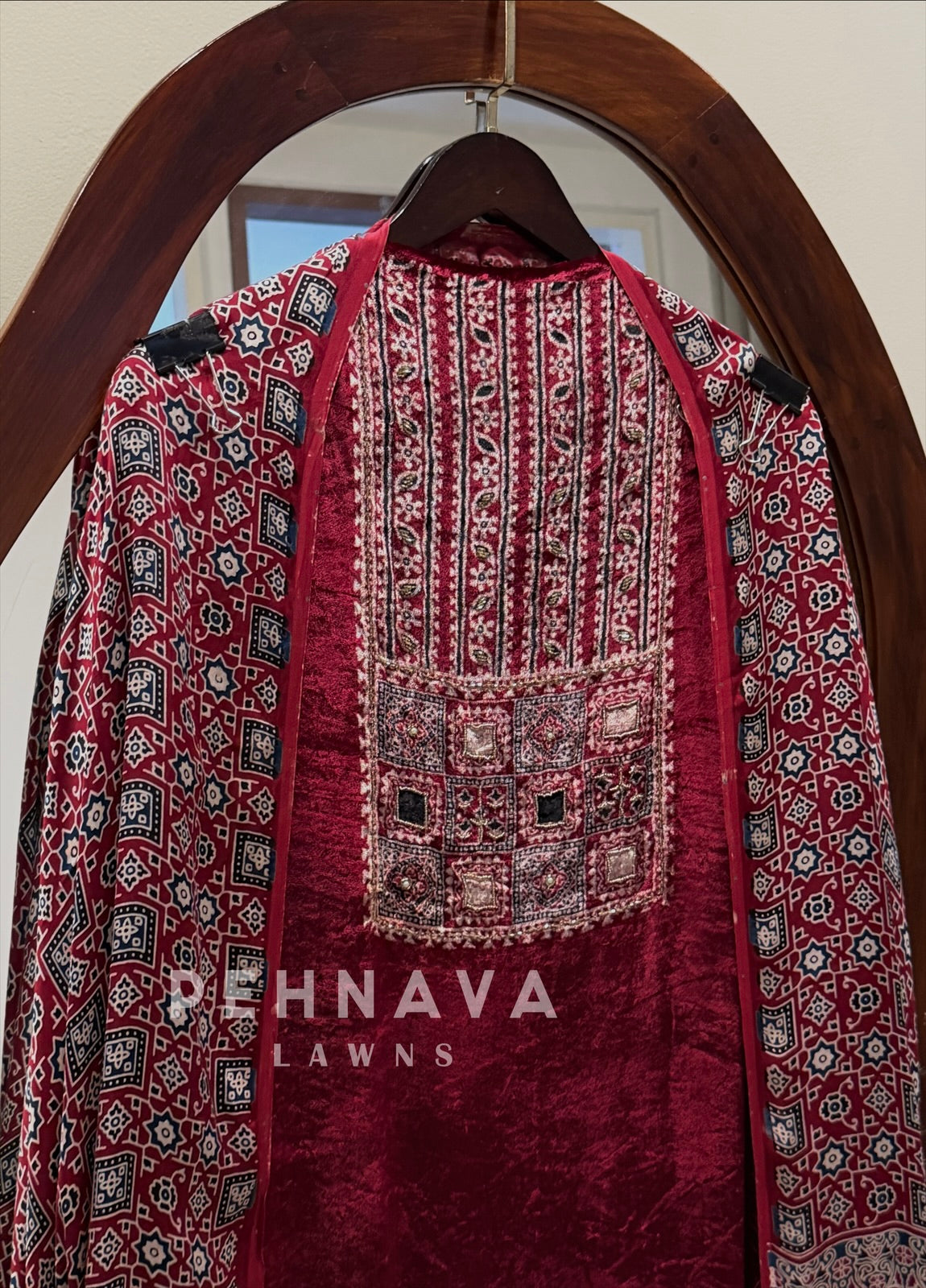 Velvet Ajrakh Printed Unstitched Suit 298