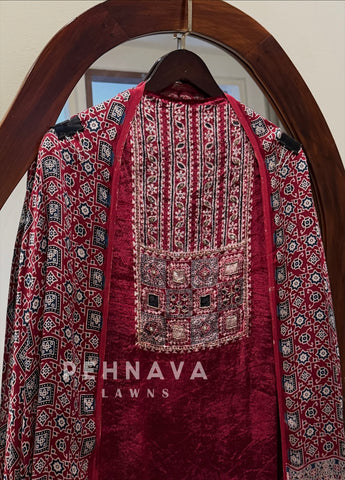 Velvet Ajrakh Printed Unstitched Suit 298