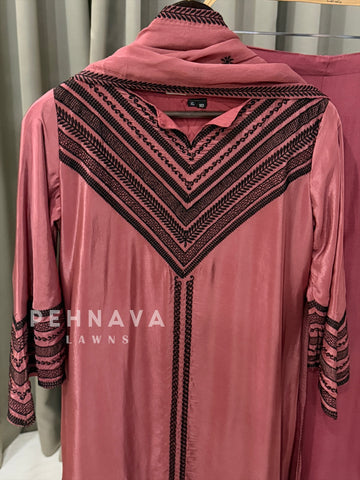 Crepe Embroidered Yoke Three Piece Ensemble