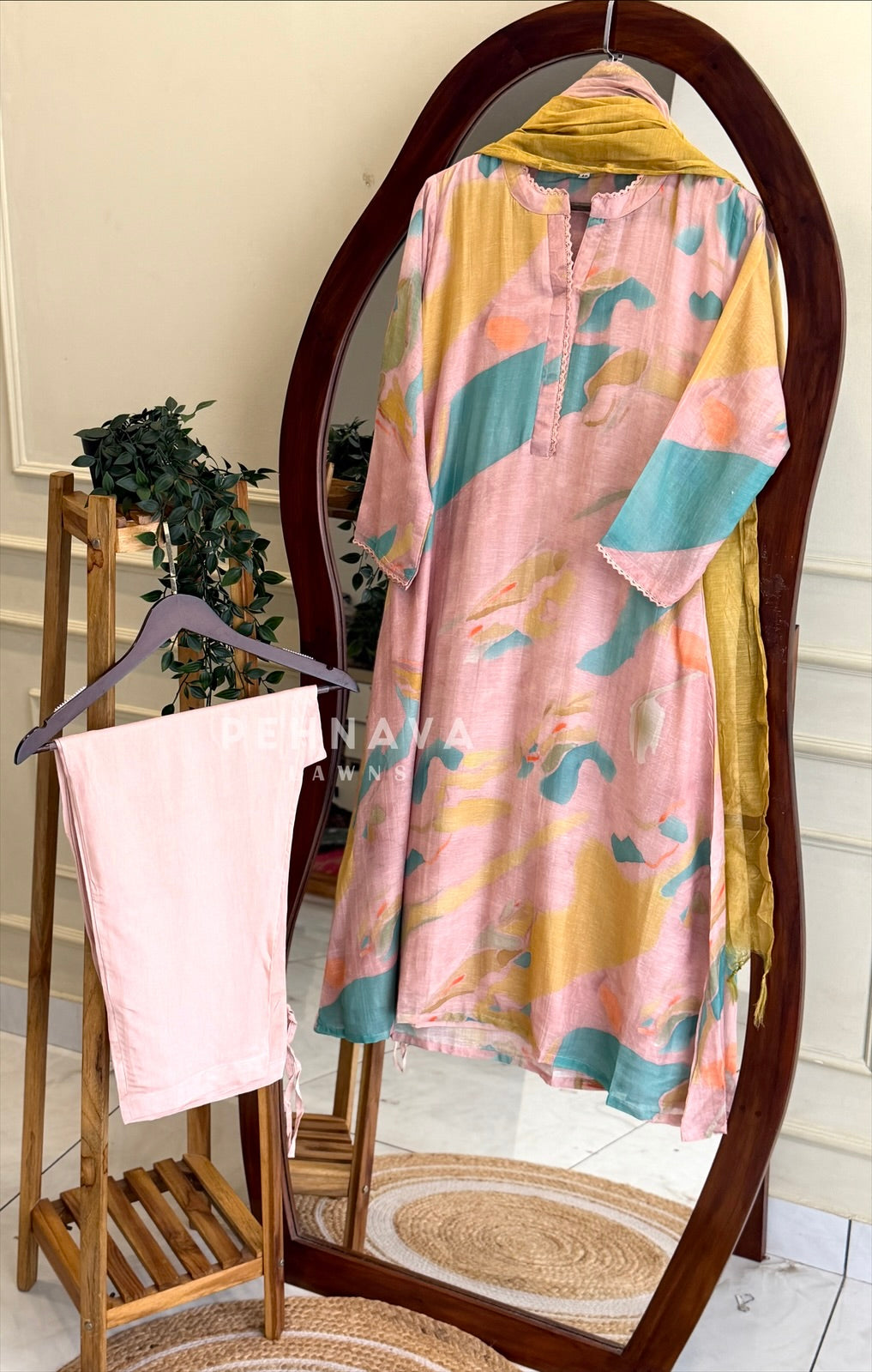 Abstract Printed Three Piece Suit Set