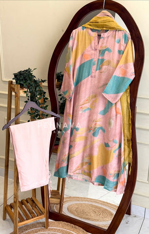 Abstract Printed Three Piece Suit Set