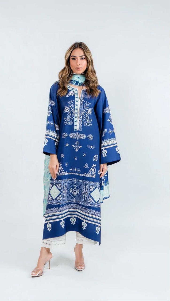 Premium Viscous Silk Blue Tunic Set