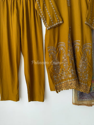 Semistitched Rayon Fully Embroidered Suit-3752