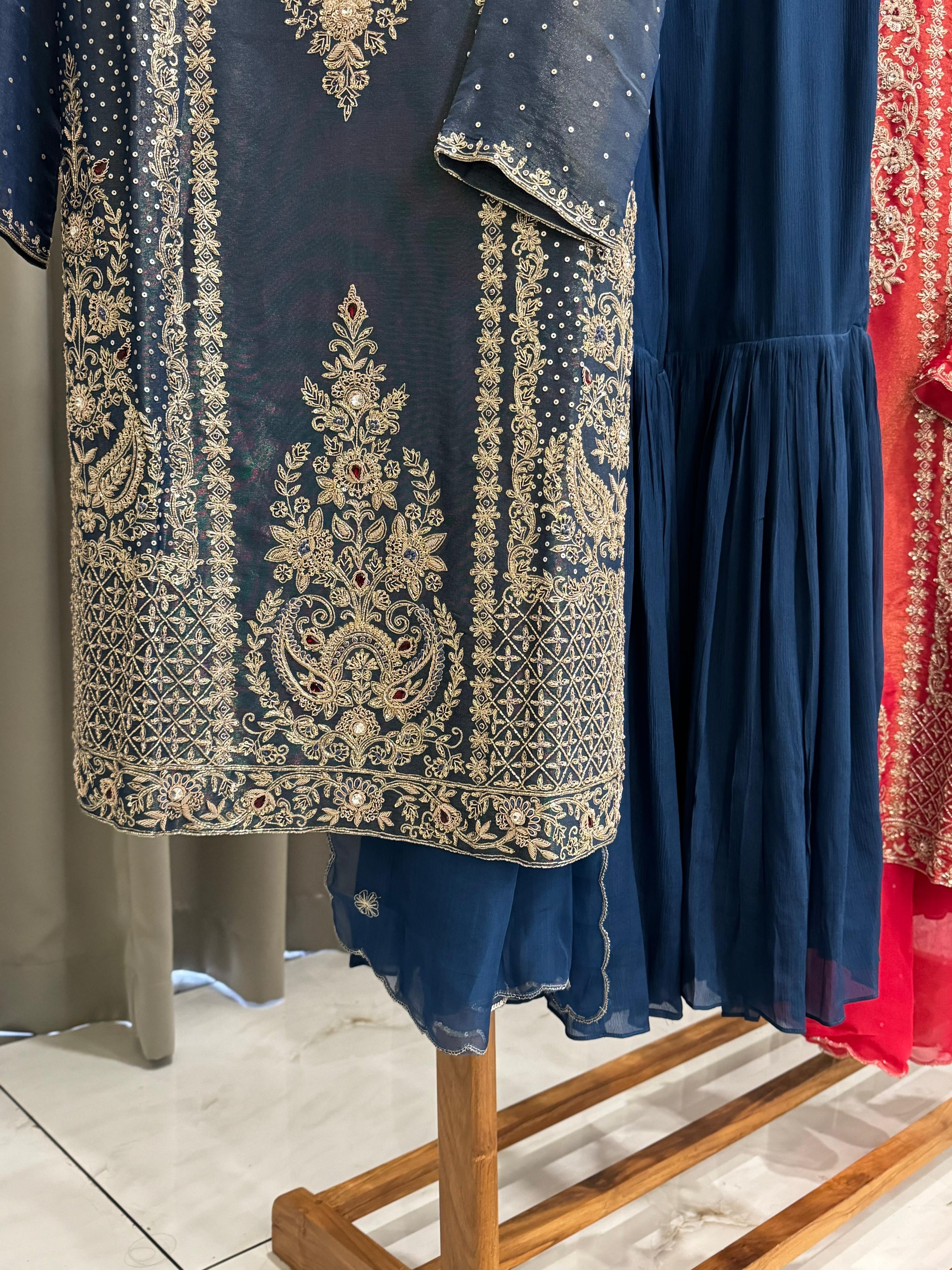 Heavy Handworked Tissue suit with sharara-56671