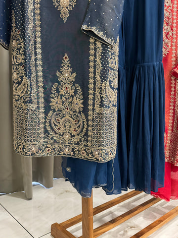 Heavy Handworked Tissue suit with sharara-56671