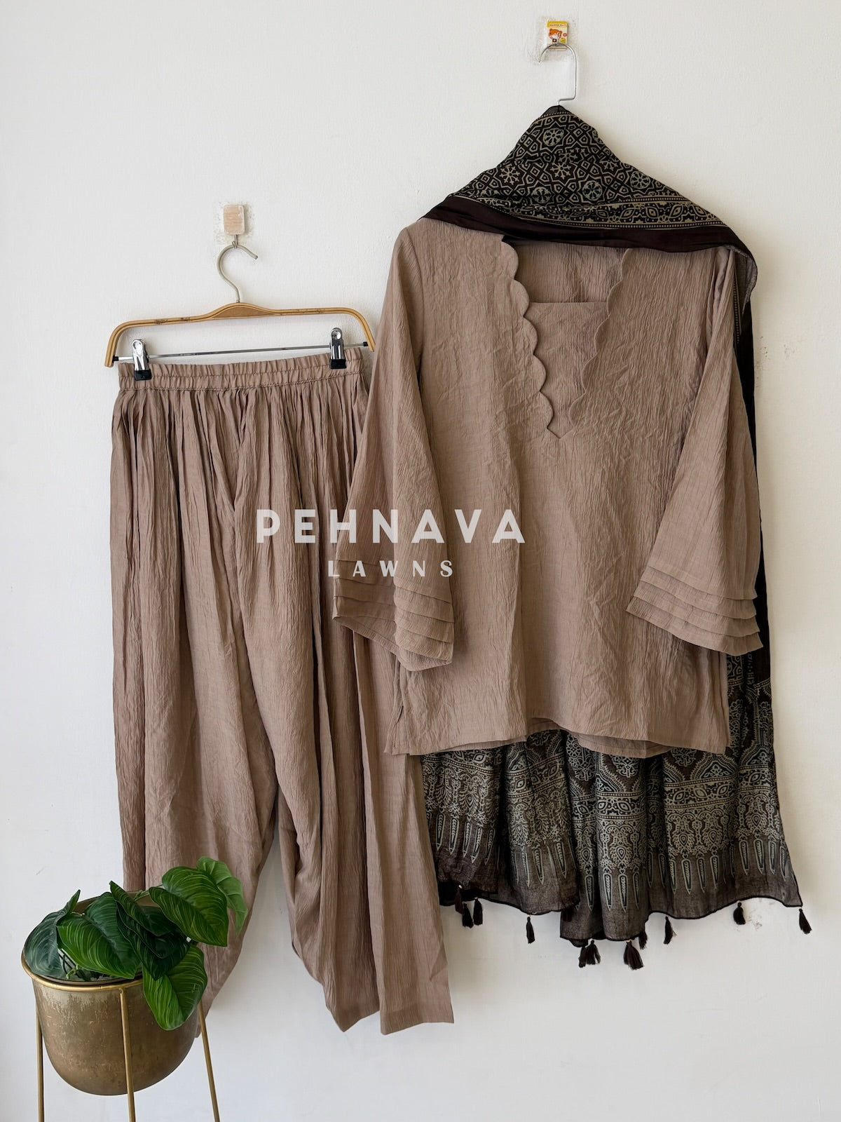 Farshi Shalwar Set with Ajrak Printed Dupatta