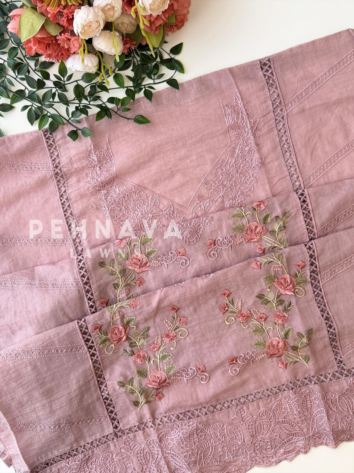 Chanderi Floral Embroidered Unstitched Suit