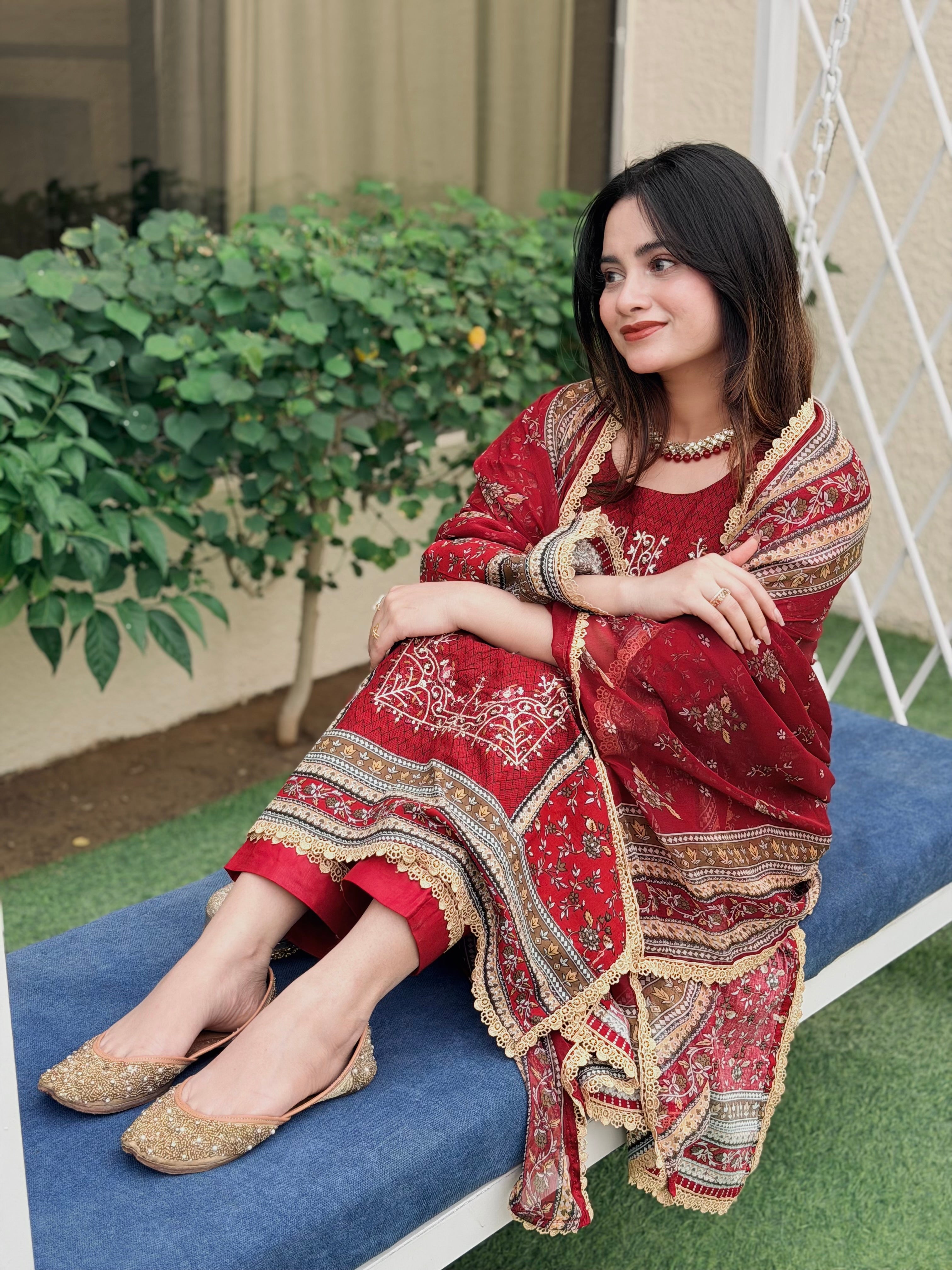 New Red Pakistani Cotton Suit 1368