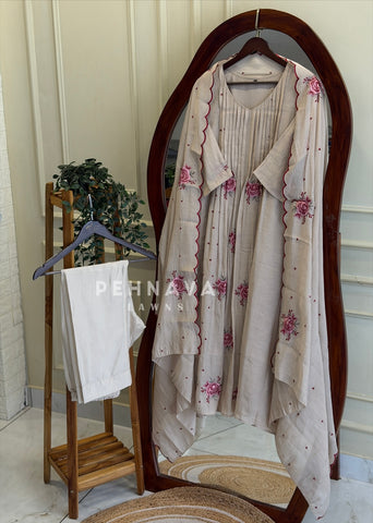 Pintuck Floral Embroidered Ensemble
