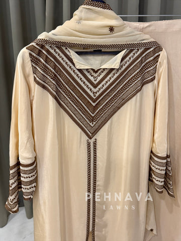 Crepe Embroidered Yoke Three Piece Ensemble