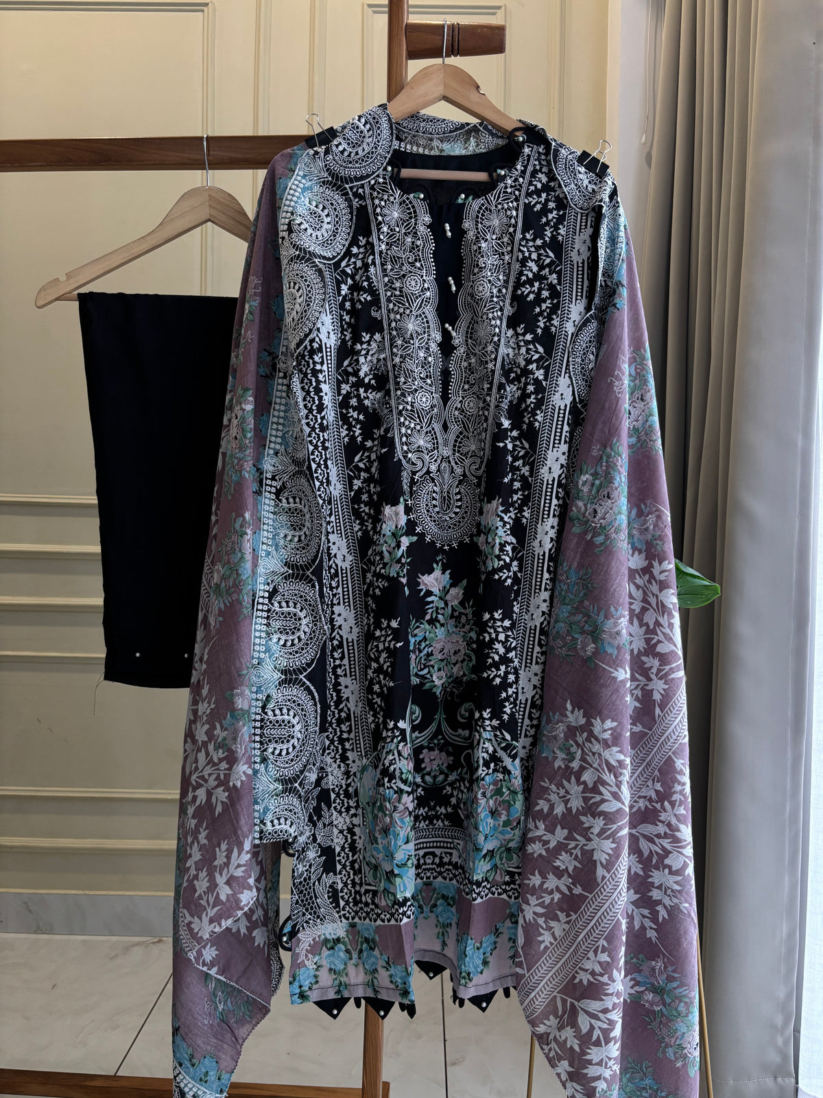 Embellished Floral Cotton Suit-3