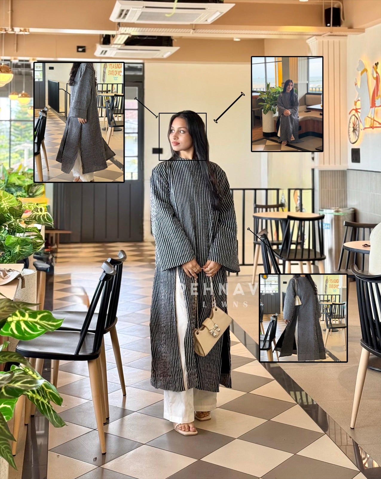 Modest Striped Side-Slit Two Piece Set