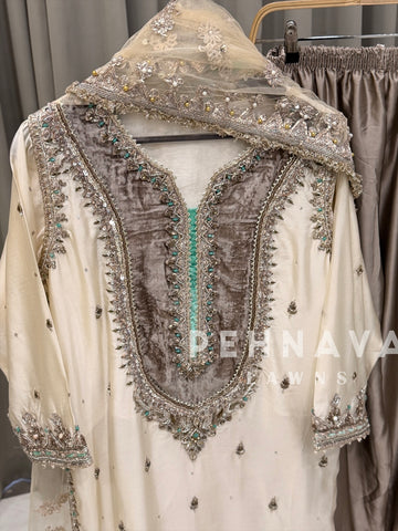 Velvet Yoke Embroidered Suit