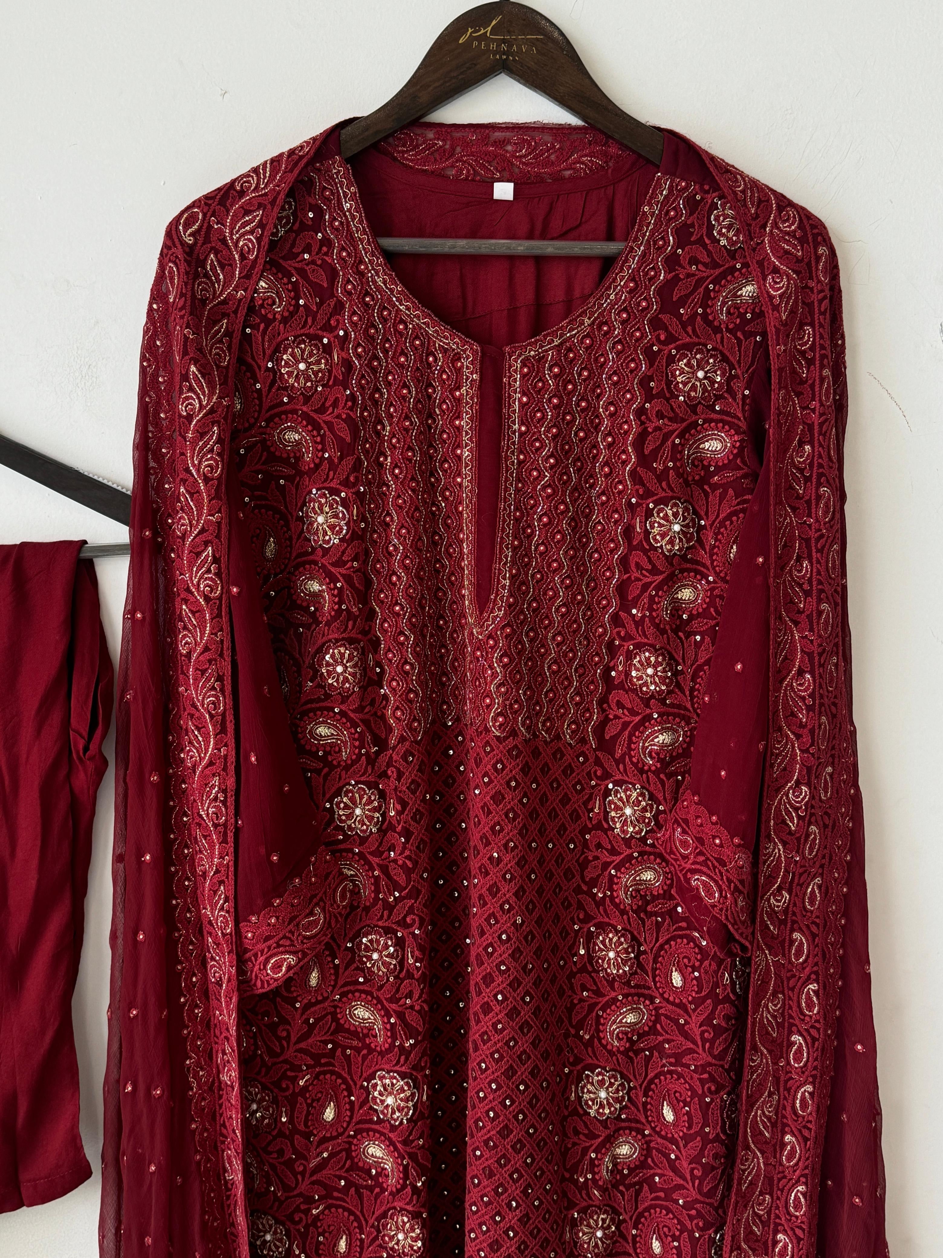 Georgette Chikankari Embroidered Suit-No.12 - Pehnava Lawns