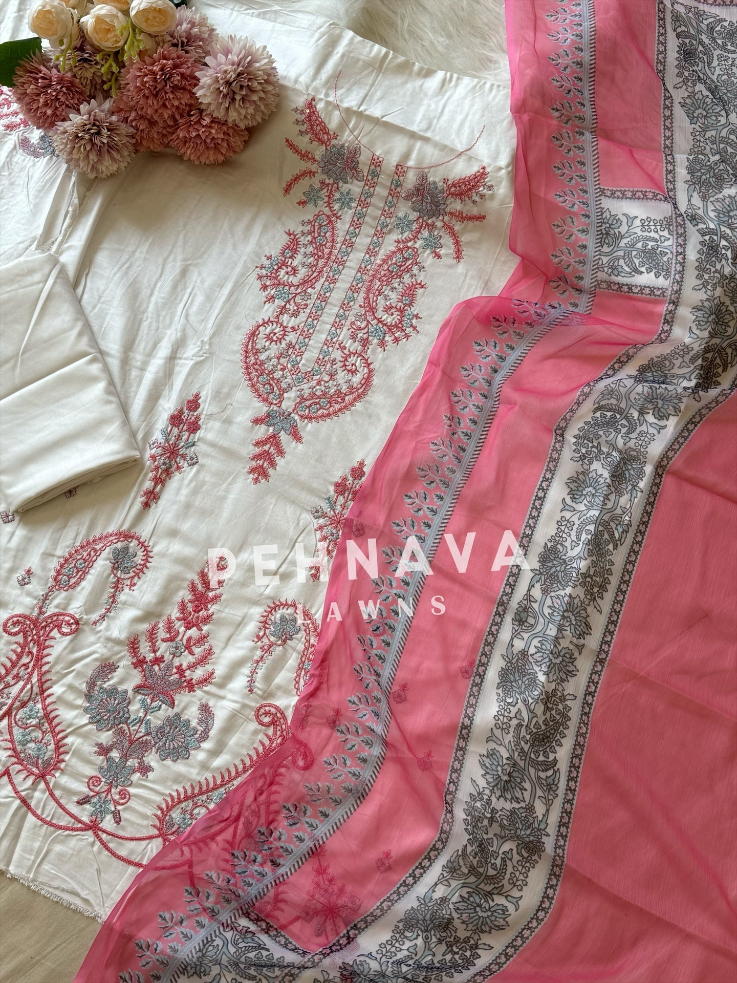 Rayon white embroidered casual wear