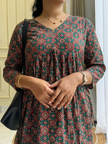 Ajrak Printed 2piece Coord set-Green&Blue