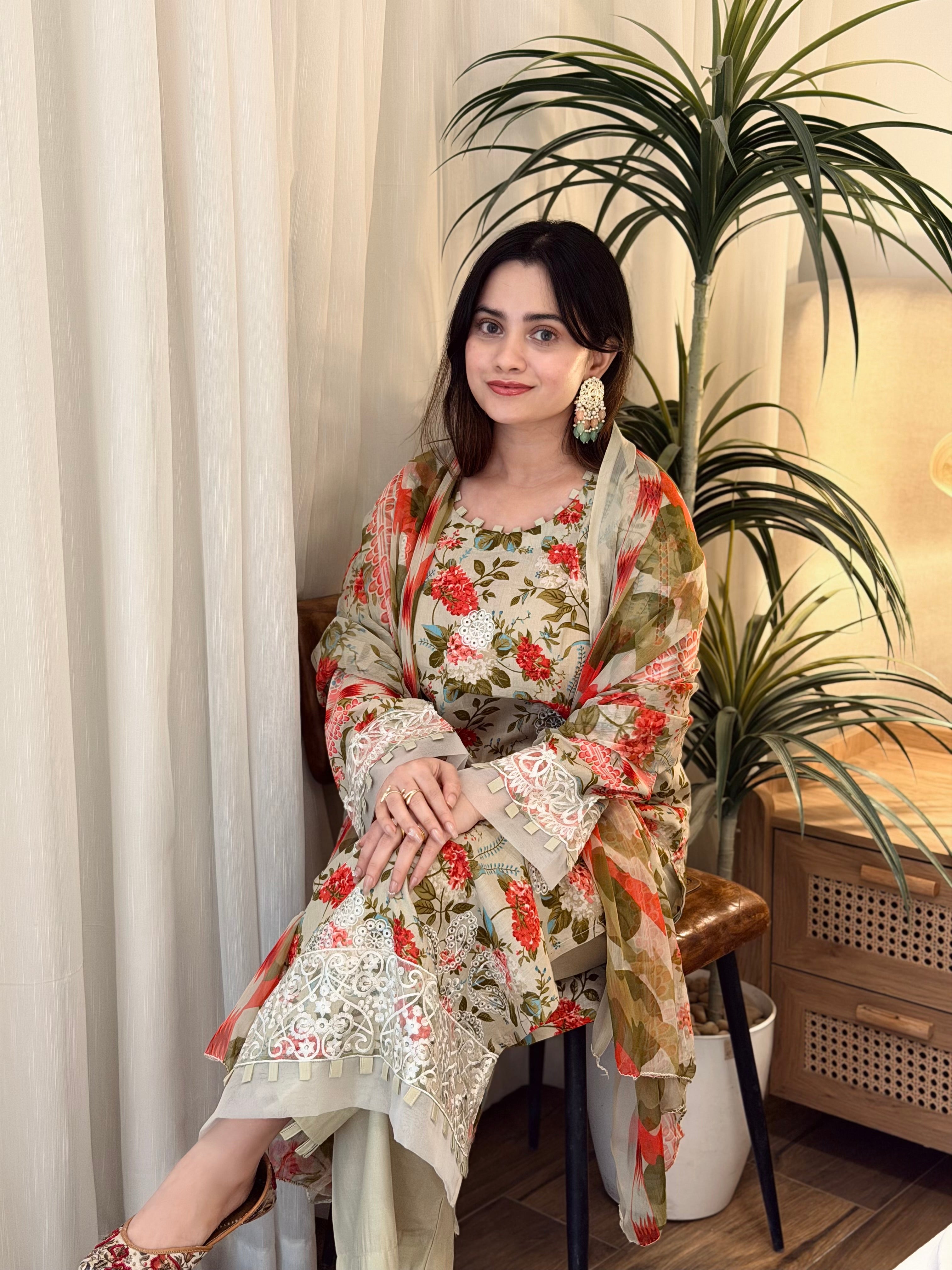Printed Pakistani Lawn Suit with Embroidered Details 1342 – Pehnava Lawns