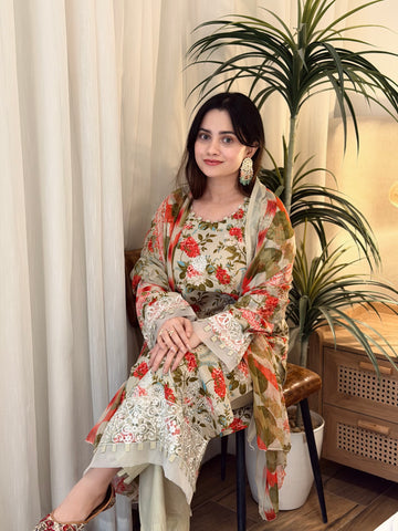 Printed Pakistani Lawn Suit with Embroidered Details 1342 - Pehnava Lawns